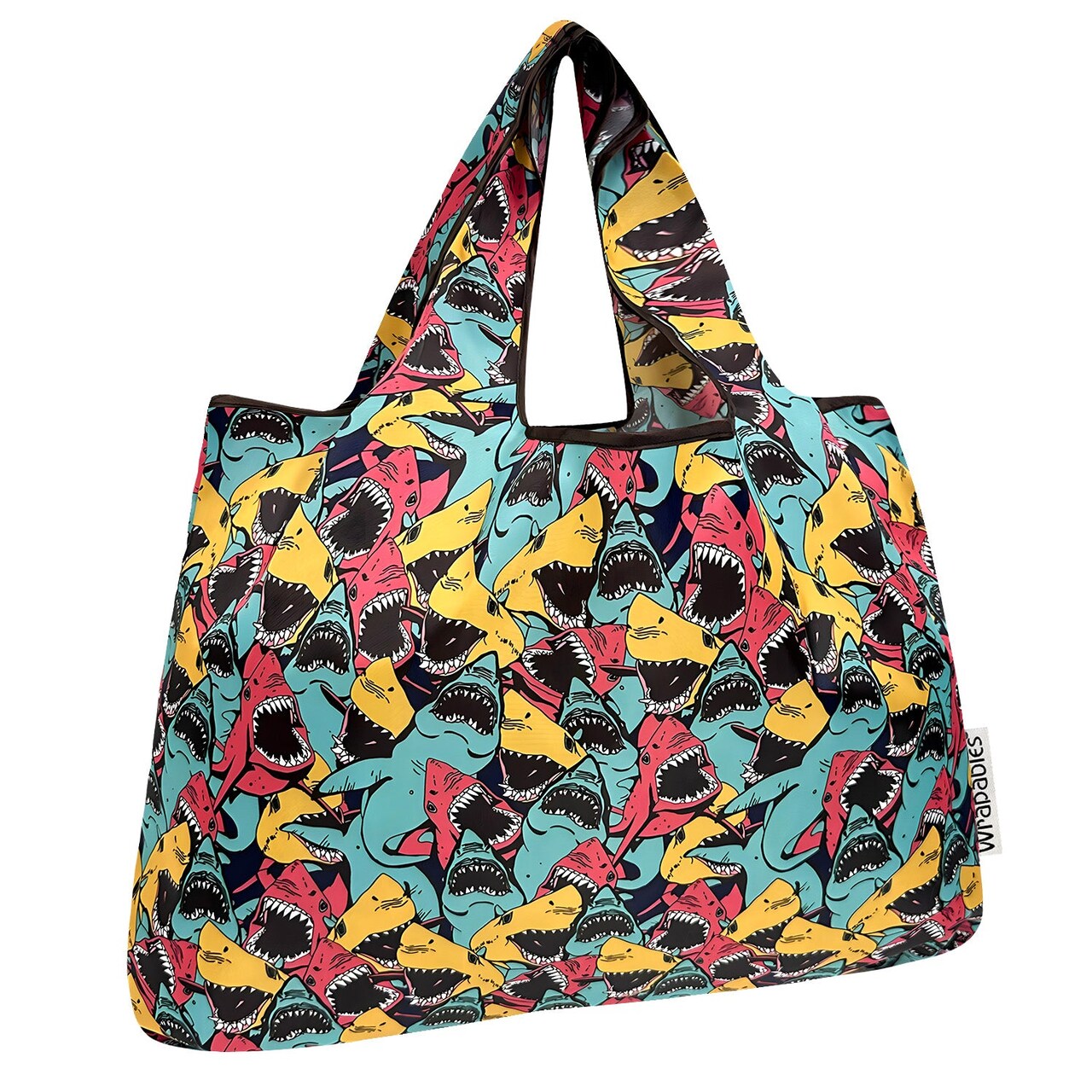 Wrapables Large Foldable Tote Nylon Reusable Grocery Bags, Sharks